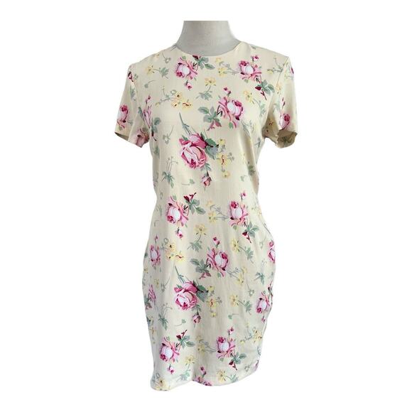 Zara Mini Dress Womens Medium Satin Effect Side Cutouts Floral Yellow Shift NWT - Picture 1 of 12